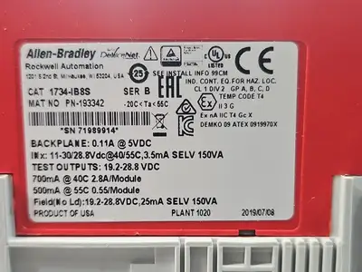 Allen Bradley 1734-IB8S/B w/ 1734-TOP3/A input module Loc 3E32