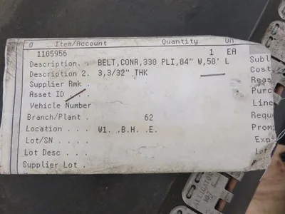 Belt for Conveyor 330 PLI, 84"x 50", thick  3 3/32", New