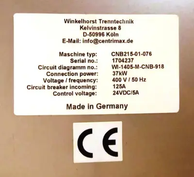 Westfalia CNB 215-01-076 bacteria separator, 316SS.