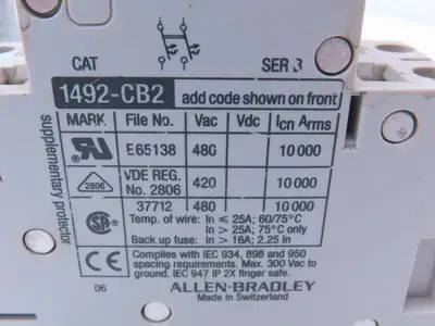 Allen Bradley 1492-CB2-G100 Circuit Breaker 2 Pole 10A 480VAC Lot of 9