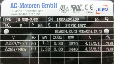 NEW AC-MOTOREN JM80B-2/HE MOTOR 265/460V JM80B2HE 029-15127