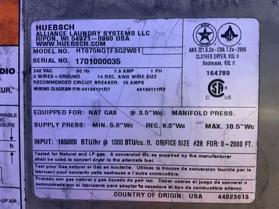 Used HUEBSCH HT075NQTF3G2W01 Heat Treating Units Ohio US | HGR 24 #1419015