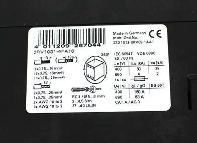 USED SIEMENS 3RV1031-4FA10
