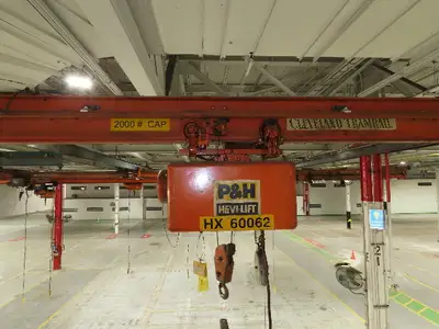 Cleveland Tramrail P&H 1 Ton Single Girder Underhung Bridge Crane 21' 8" Span