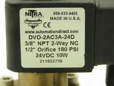 Automation Direct 2AC3A-24D DVD Solenoid Valve 3/8 NPT 2-Way NC 1/2 Orifice 10W