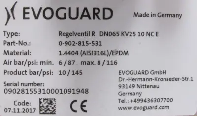 NEW EVOGARD DN065-KV25-10-NCE CONTROL VALVE 6DR5010-0NG10-0AA0 0902815531