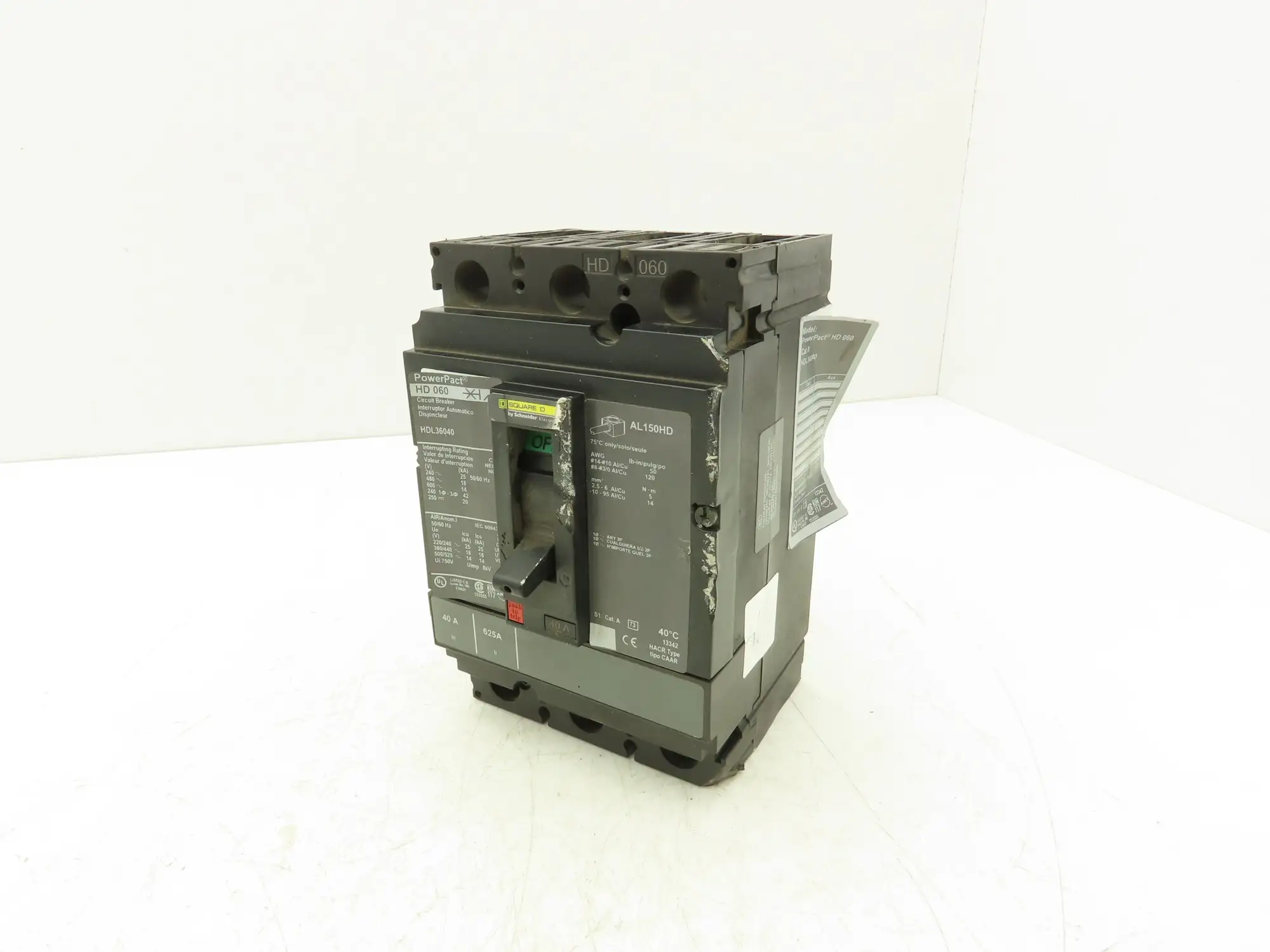 Square D HDL36040 PowerPact Circuit Breaker 40 Amp 3 Pole HD 060 Panel Mount