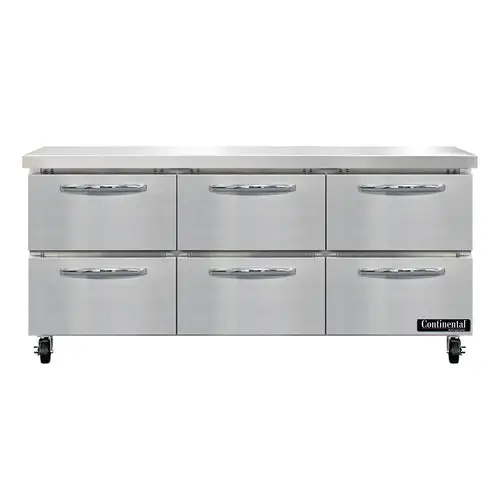 Continental SW72N-D 72" Worktop Refrigerator W/ (3) Sections, 115v