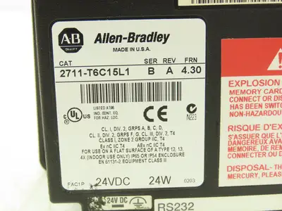 Allen Bradley 2711-T6C15L1 Panelview 600 HMI Control Panel Ser B Rev A FRN 4.30