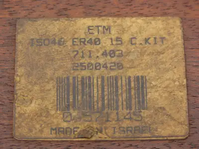 ETM ISO40 ER40 15 Collet Chuck Kit 1/8-1" With ISO40 ER40X2.156E Chuck No Wrench