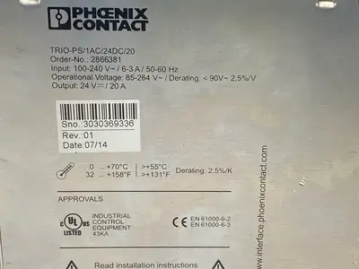 TRIO-PS/1AC/24DC/20,2866381 | Phoenix Contact TRIO-PS/1AC/24DC/20 Power Supply 2866381 - Used