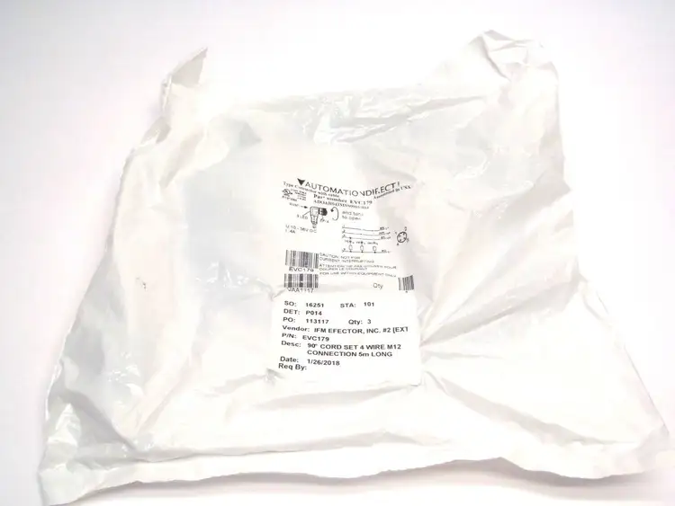 Used IFM 90° ANGLED PLC CORDSET M12 CONNECTOR 5M 10-36VDC 4 Cable & Wire | Maverick Industrial Sales #1110735