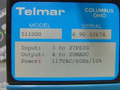 Telmar Model 511000 Pneumatic to Current Transmitter Used