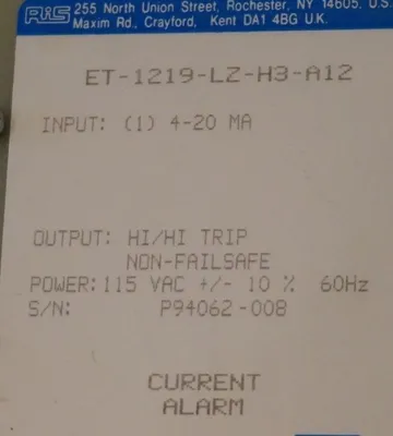 USED ROCHESTER INSTRUMENT SYSTEMS ET-1219-LZ-H3-A12 CURRENT ALARM BOARD ET1219LZH3A12