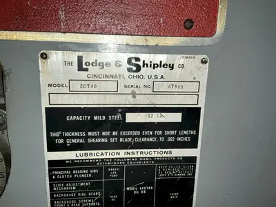 40"  x 12 GA LODGE & SHIPLEY MODEL #2CT40 MECHANICAL POWER SHEAR: YOBRO #25139