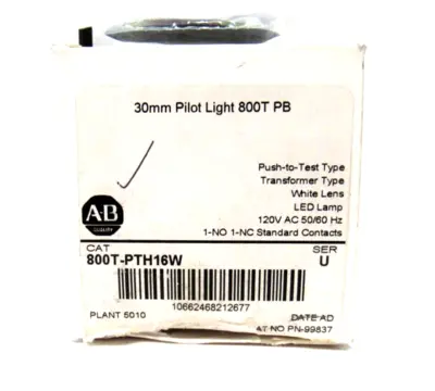 ALLEN BRADLEY 800T-PTH16W PILOT LIGHT SER.U 800TPTH16W NEW SURPLUS