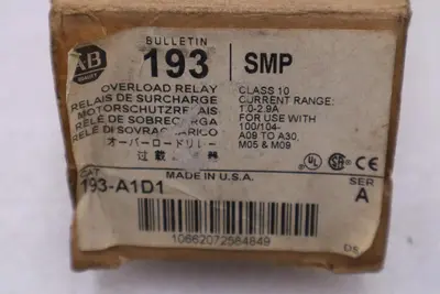 NEW OPEN BOX AB Allen-Bradley OVERLOAD RELAY 193-A1D1 STOCK K2094CC