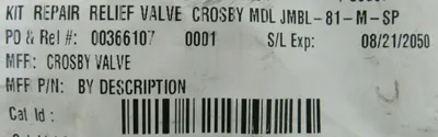 NEW CROSBY VALVE JMBL-81-M-SP VALVE REPAIR KIT G20533.001-011 JMBL81MSP