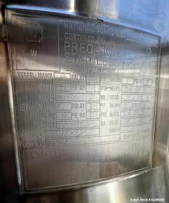 Used Stainless Steel Jacketed Tank with Removable Dished Top