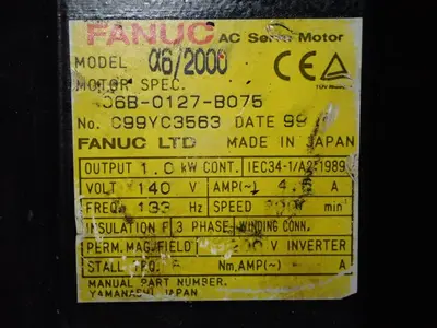 Used FANUC A06B0127B075 Servo Motors | HGR 24 #730729