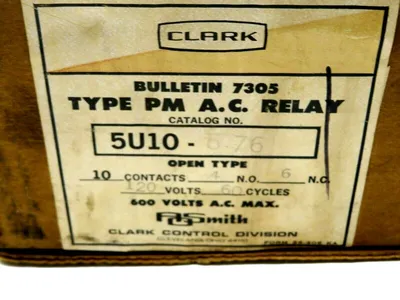 NEW CLARK CONTROL 5U10-6-76 PM A.C. RELAY 120V 60CYCLES 5U10 5U10676