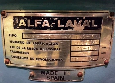 Alfa-Laval MAB 205S-24 oil purifier, SS.