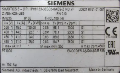 NEW SIEMENS 1PH8133-3EG03-0AB2-Z SERVO MOTOR 1PH81333EG030AB2Z