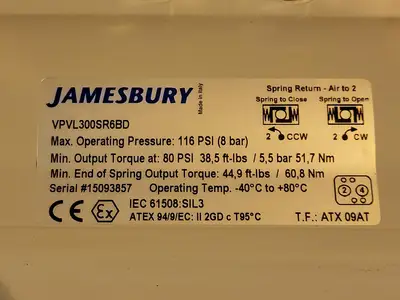 New | in-Stock JAMESBURY VPVL300SR6BD Electric Motor Driven Actuators British Columbia CA | Lenmark #255271