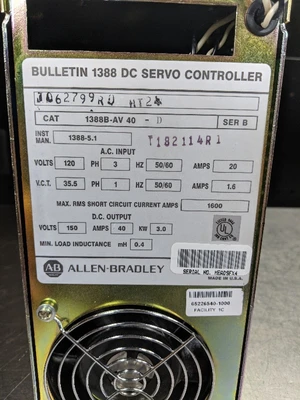 Allen-Bradley 1388B-AV40-D DC Servo Controller 150 Volts 40 Amps 3KW (LOC2762A)