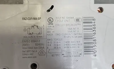 Eaton FAZ-C2/1-NA 1 Pole 2 A(BIN354)