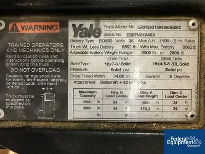 USED Yale Yale Forklift, Model ERP030TGN36SE082, 3000#
