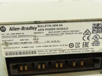 Allen Bradley 2094-BM01-M 9A Axis Power Module VFD 480V 3Ph 0-590Hz 21.6A READ