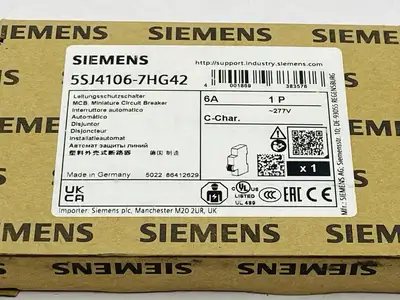 5SJ4106-7HG42 | Siemens  Miniature Circuit Breaker 1-Pole 6A 277VAC/480Y 60VDC - New Other