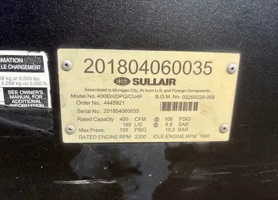 Used 2018 SULLAIR 400HDPQ-CU Rotary Screw & Sliding Vane Air Compressors Utah US | Global Remarketing #1561502