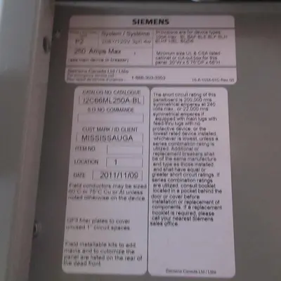 Siemens 250 Amp Load Center