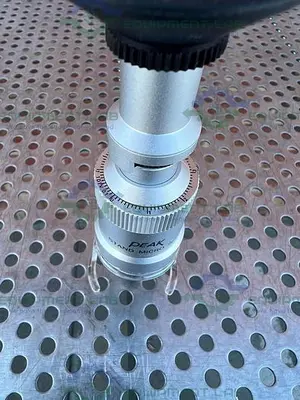 USED BETA PRECISION INDUSTRIES PEAK STAND MICROSCOPE 50X W/ ELECTRONIC RULER 60"