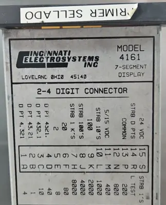 Cincinnati Electrosystems 4161 Displays Model Number (BIN345)