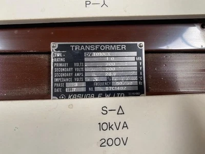 KASUGA Transformer 3 Phase 200 V 10 KVA DVT010CX
