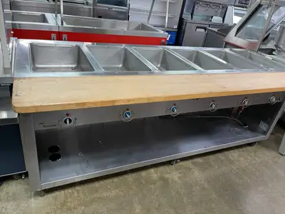 Used Duke Used Duke E-6-CBSS_208/60/1 Thurmaduke Steam Table w/ 6 Wells & Undershelf, 240v Steam Tables (Food) Illinois US | Falcon Restaurant Supply #1376346