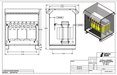 Factory New 75 KVA STEP UP Dry Type Transformer 208 Delta 480Y/277 3 Phase 10 Year Warranty 423-9231-000
