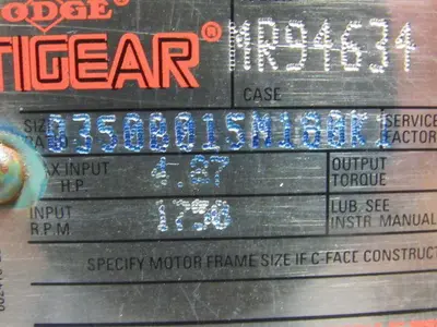 Dodge Q350B015M180K1 MR94634 15:1 1750 Input RPM 2278 Lbs. Output  Gear Reducer