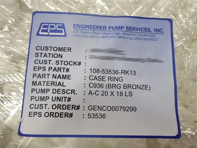 Engineered Pump Services 108-53536-RK13 C936 Bronze Pump Case Ring New NIB