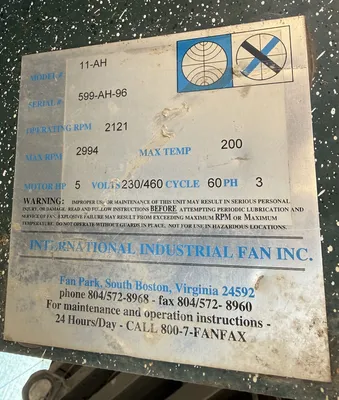 Used International Industrial Fan Inc 11-AH Blowers Oregon US | Heavy Wall Consulting #1558134