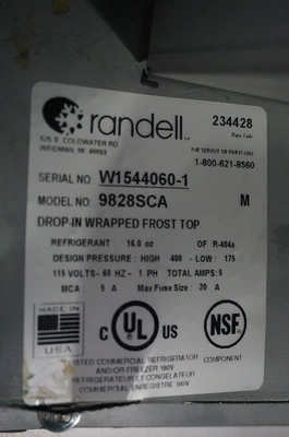 RANDELL 32”x 27” ELECTRIC STAINLESS STEEL DROP-IN FROST TOP MODEL 9828SCA