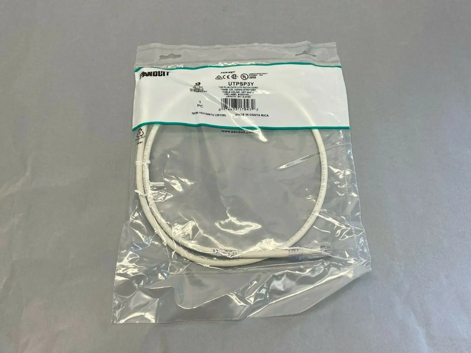 UTPSP3Y | Panduit  TX6 Plus CAT6 UTP Patch Cord Off White 3' FEET - New