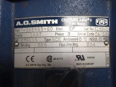 A.O. Smith F-392465-60 Century E-Plus 2 HP Motor 200-230/460V 145T No Key Used