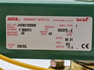 JHC8210D95E | Asco  Solenoid Valve 3/4" Pipe 250/DC Red-Hat - New Other