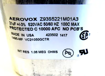 NEW AEROVOX Z93S5221M01A3 CAPACITOR 005-1495-BH