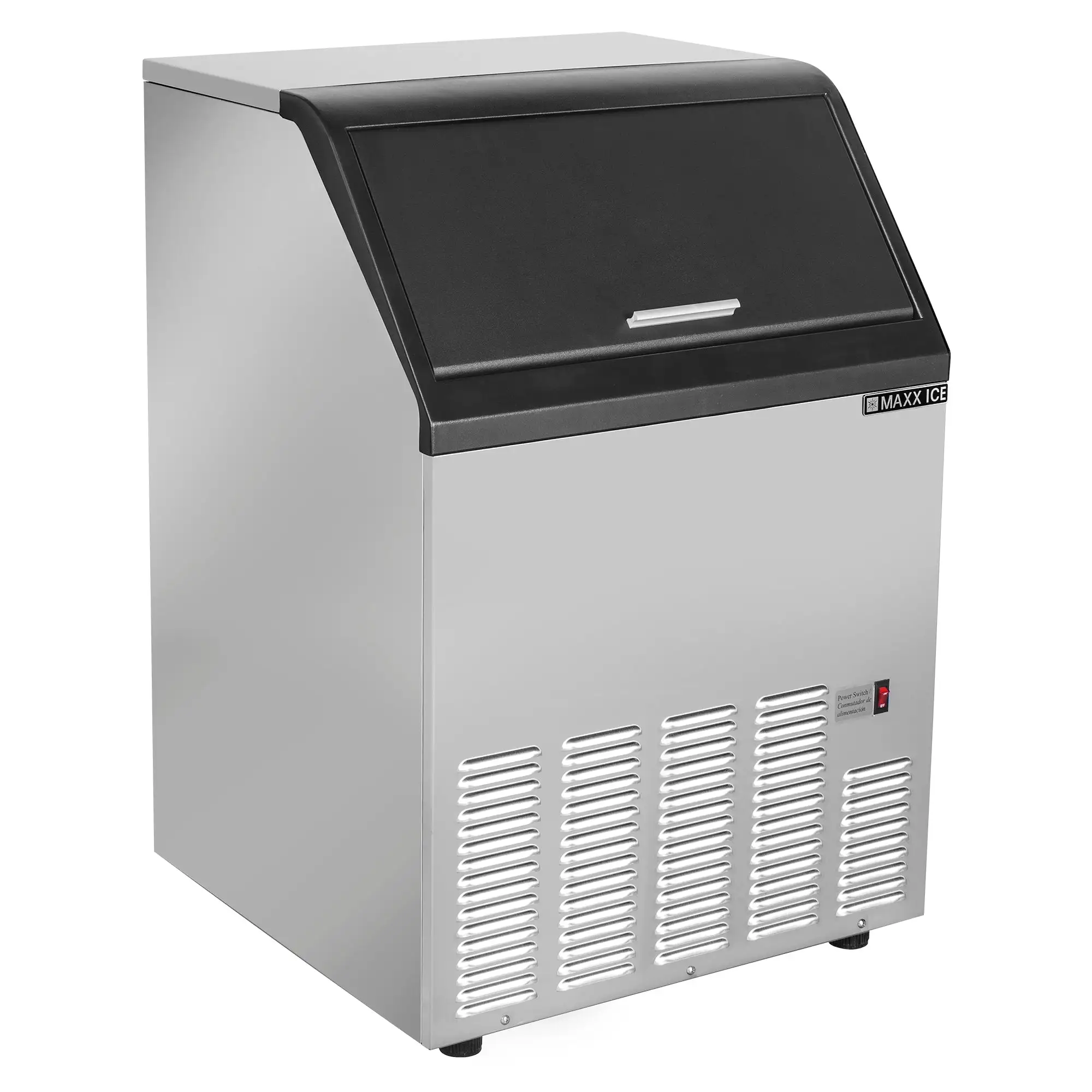 Maxx Ice SS Ice Machine, 125 lbs, Half Dice, w/Storage Bin, SS/Black Trim