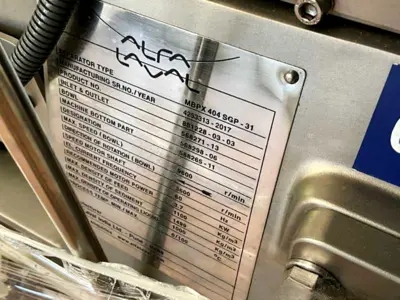 Alfa-Laval MBPX 404 SGP-31 pilot fermenter clarifier skid, 316L SS.